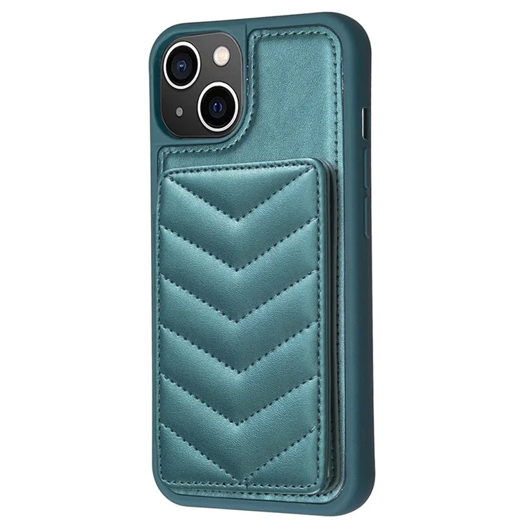 BF26 TPU+PU Leather Case for iPhone 15 , Cell Phone Cover Kickstand Card Slot Phone Shell - Verde