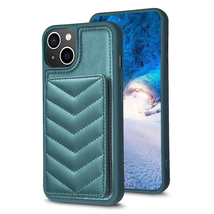 BF26 TPU+PU Leather Case for iPhone 15 , Cell Phone Cover Kickstand Card Slot Phone Shell - Verde