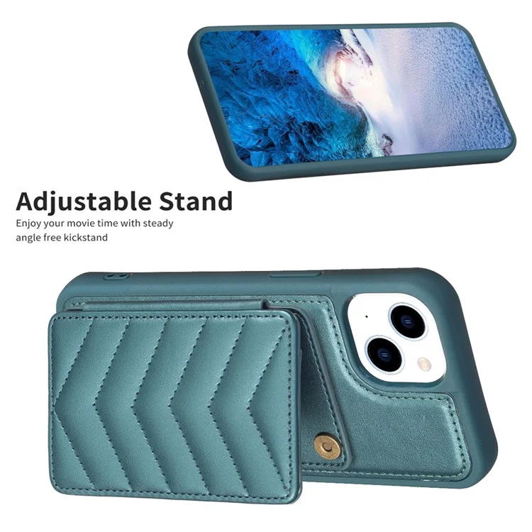 BF26 TPU+PU Leather Case for iPhone 15 , Cell Phone Cover Kickstand Card Slot Phone Shell - Verde
