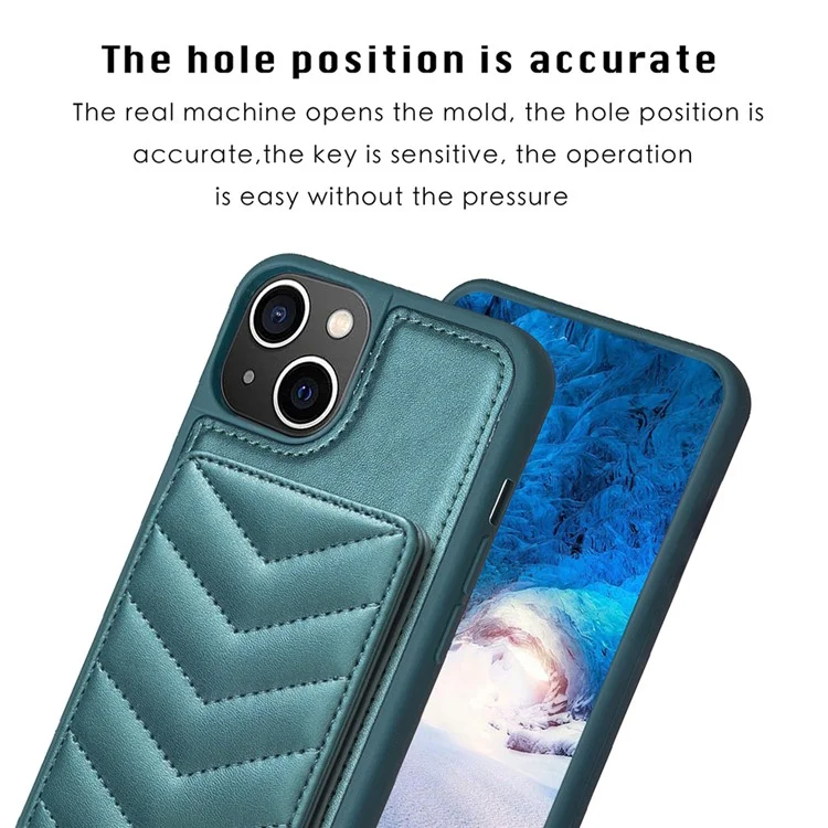 BF26 TPU+PU Leather Case for iPhone 15 , Cell Phone Cover Kickstand Card Slot Phone Shell - Verde