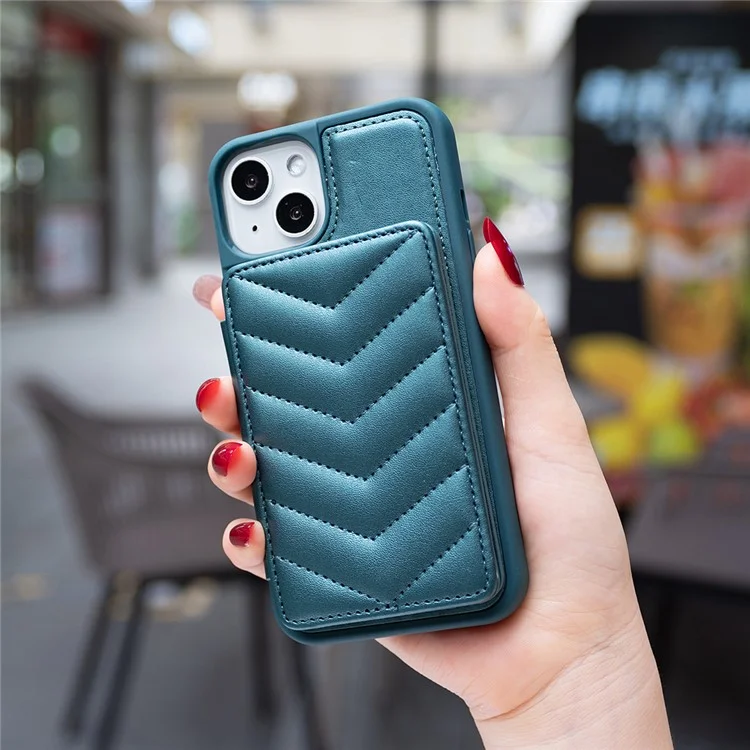 BF26 TPU+PU Leather Case for iPhone 15 , Cell Phone Cover Kickstand Card Slot Phone Shell - Verde