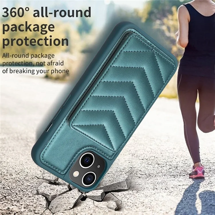 BF26 TPU+PU Leather Case for iPhone 15 , Cell Phone Cover Kickstand Card Slot Phone Shell - Verde