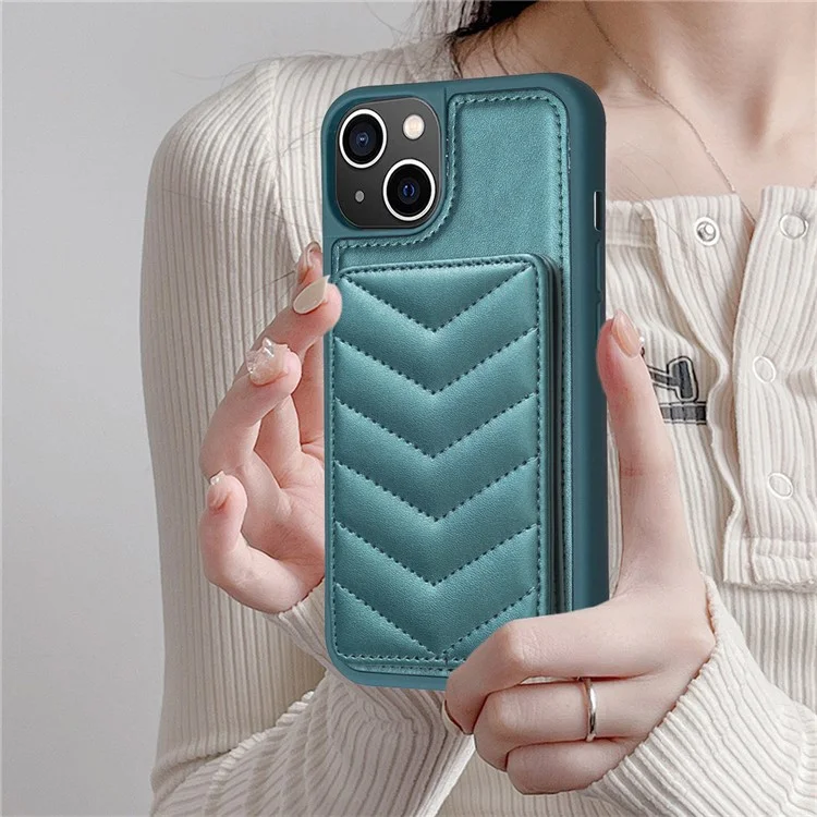 BF26 TPU+PU Leather Case for iPhone 15 , Cell Phone Cover Kickstand Card Slot Phone Shell - Verde