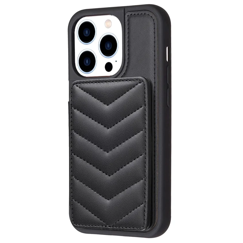 BF26 TPU+PU Leather Case for iPhone 15 Pro , Cellphone Cover Kickstand Card Holder Phone Shell - Black