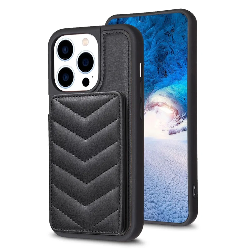 BF26 TPU+PU Leather Case for iPhone 15 Pro , Cellphone Cover Kickstand Card Holder Phone Shell - Black