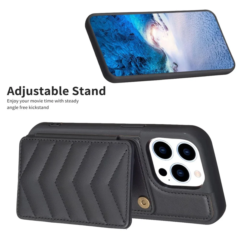 BF26 TPU+PU Leather Case for iPhone 15 Pro , Cellphone Cover Kickstand Card Holder Phone Shell - Black
