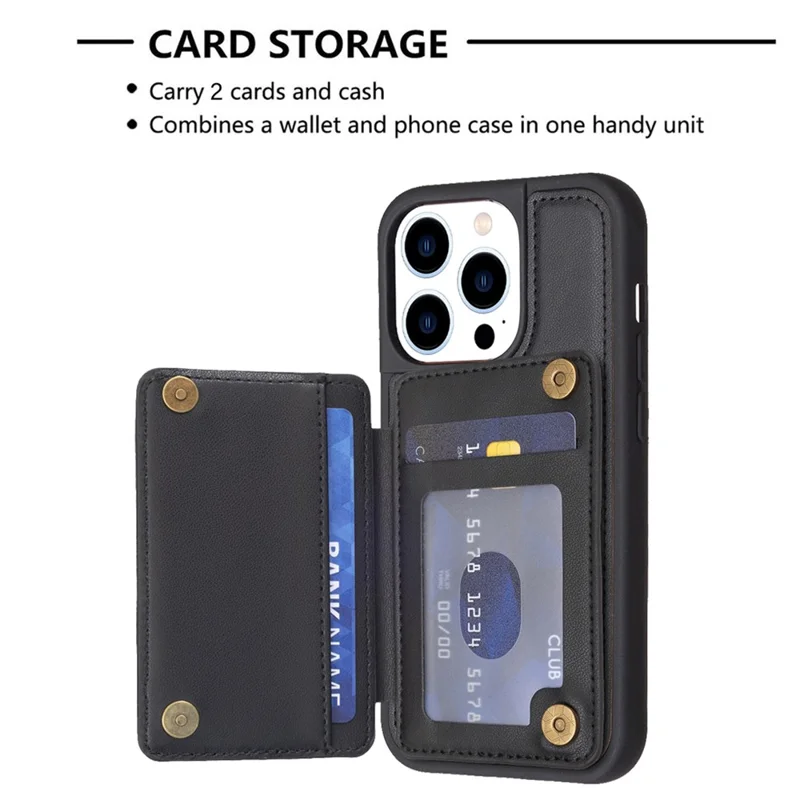 BF26 TPU+PU Leather Case for iPhone 15 Pro , Cellphone Cover Kickstand Card Holder Phone Shell - Black