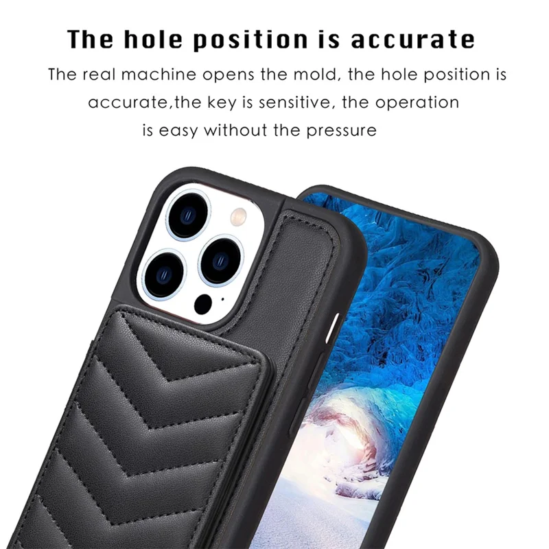 BF26 TPU+PU Leather Case for iPhone 15 Pro , Cellphone Cover Kickstand Card Holder Phone Shell - Black