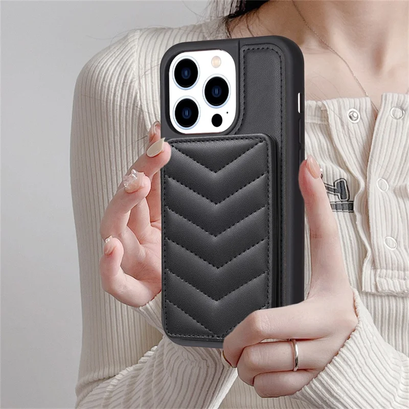 BF26 TPU+PU Leather Case for iPhone 15 Pro , Cellphone Cover Kickstand Card Holder Phone Shell - Black