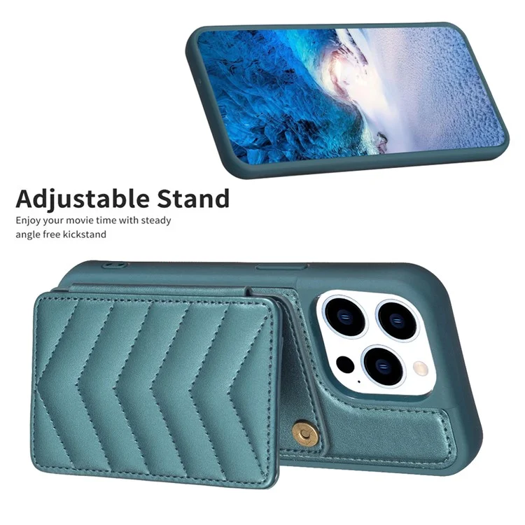 BF26 Cellphone Cover für iPhone 15 Pro Max, Ständer-Kartenhalter, Telefon-Shell, TPU+PU-Leder-Hülle - Grün