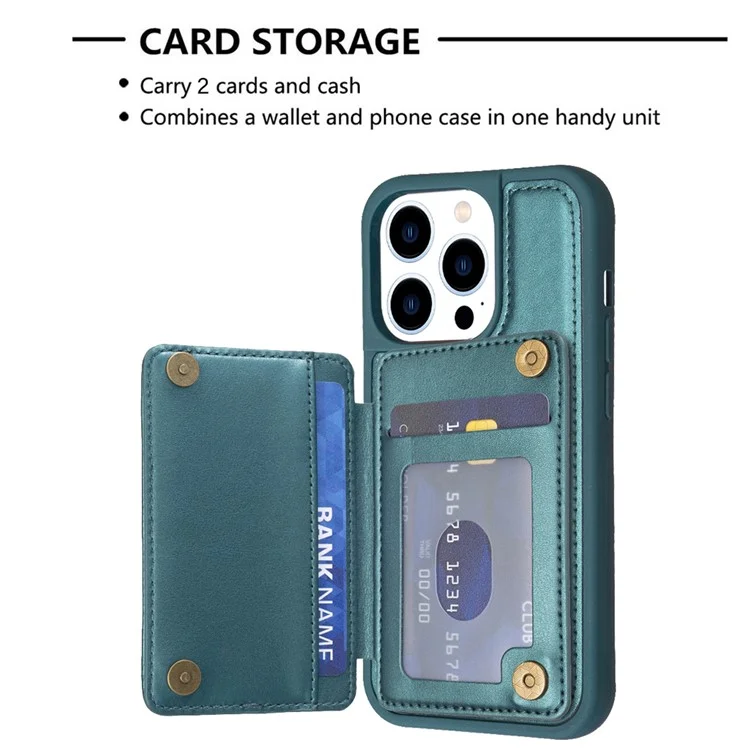 BF26 Cellphone Cover für iPhone 15 Pro Max, Ständer-Kartenhalter, Telefon-Shell, TPU+PU-Leder-Hülle - Grün