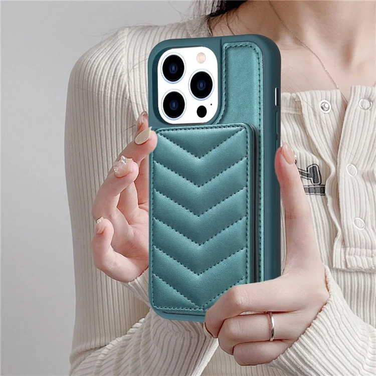 BF26 Cellphone Cover für iPhone 15 Pro Max, Ständer-Kartenhalter, Telefon-Shell, TPU+PU-Leder-Hülle - Grün