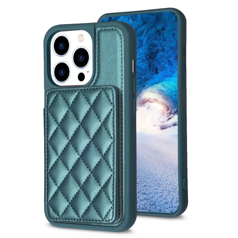 BF25 Phone Case for iPhone 15 Pro Max Drop-proof Card Holder Kickstand PU Leather Coated TPU Cover - Green