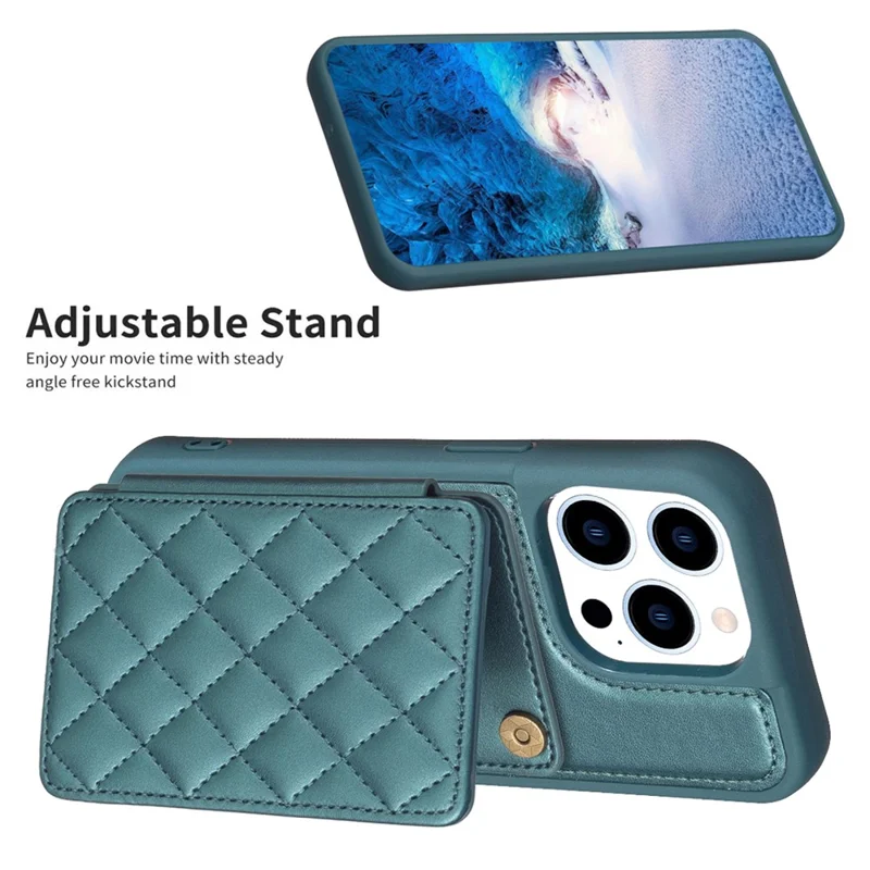 BF25 Phone Case for iPhone 15 Pro Max Drop-proof Card Holder Kickstand PU Leather Coated TPU Cover - Green