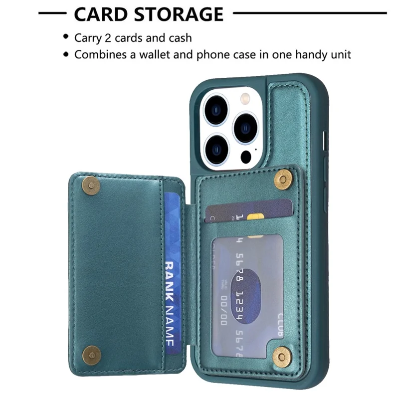BF25 Phone Case for iPhone 15 Pro Max Drop-proof Card Holder Kickstand PU Leather Coated TPU Cover - Green