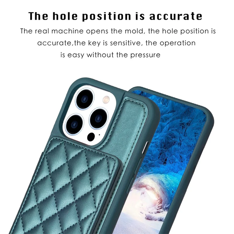 BF25 Phone Case for iPhone 15 Pro Max Drop-proof Card Holder Kickstand PU Leather Coated TPU Cover - Green