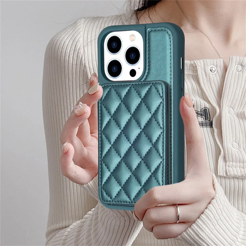BF25 Phone Case for iPhone 15 Pro Max Drop-proof Card Holder Kickstand PU Leather Coated TPU Cover - Green