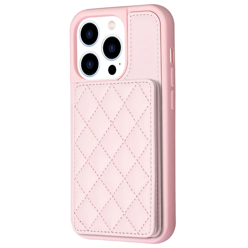 BF25 Phone Case for iPhone 15 Pro Max Drop-proof Card Holder Kickstand PU Leather Coated TPU Cover - Pink