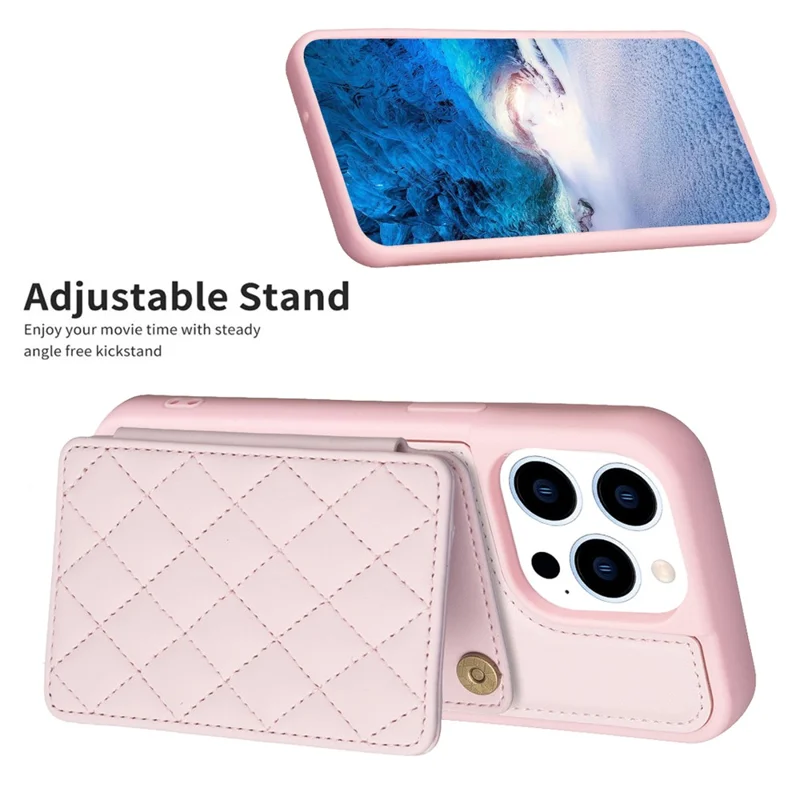 BF25 Phone Case for iPhone 15 Pro Max Drop-proof Card Holder Kickstand PU Leather Coated TPU Cover - Pink