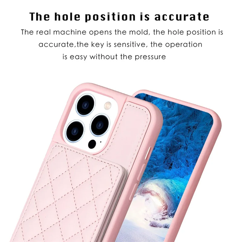 BF25 Phone Case for iPhone 15 Pro Max Drop-proof Card Holder Kickstand PU Leather Coated TPU Cover - Pink