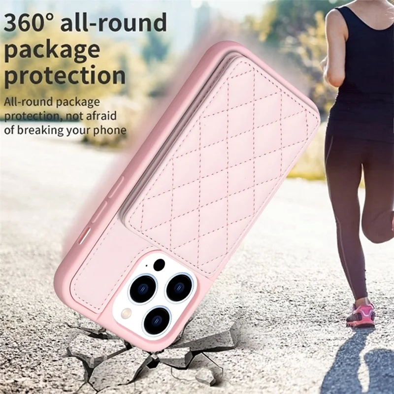 BF25 Phone Case for iPhone 15 Pro Max Drop-proof Card Holder Kickstand PU Leather Coated TPU Cover - Pink