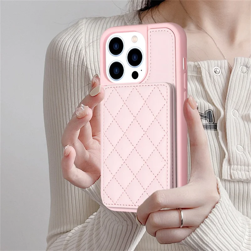 BF25 Phone Case for iPhone 15 Pro Max Drop-proof Card Holder Kickstand PU Leather Coated TPU Cover - Pink
