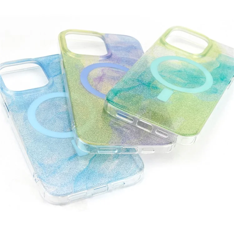 Bulk Buy Slim Phone Case für iPhone 14 Pro Max Ink Pattern Epoxy TPU+PC Cover kompatibel mit MagSafe (MOQ: 50) - Blau