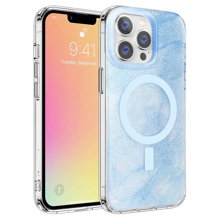 Bulk Buy Slim Phone Case für iPhone 14 Pro Max Ink Pattern Epoxy TPU+PC Cover kompatibel mit MagSafe (MOQ: 50) - Blau