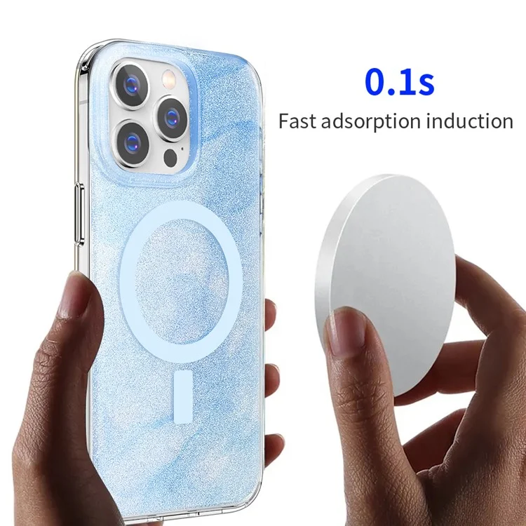 Bulk Buy Slim Phone Case für iPhone 14 Pro Max Ink Pattern Epoxy TPU+PC Cover kompatibel mit MagSafe (MOQ: 50) - Blau