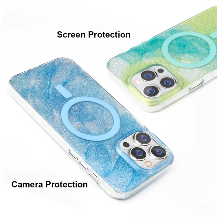 Bulk Buy Slim Phone Case für iPhone 14 Pro Max Ink Pattern Epoxy TPU+PC Cover kompatibel mit MagSafe (MOQ: 50) - Blau