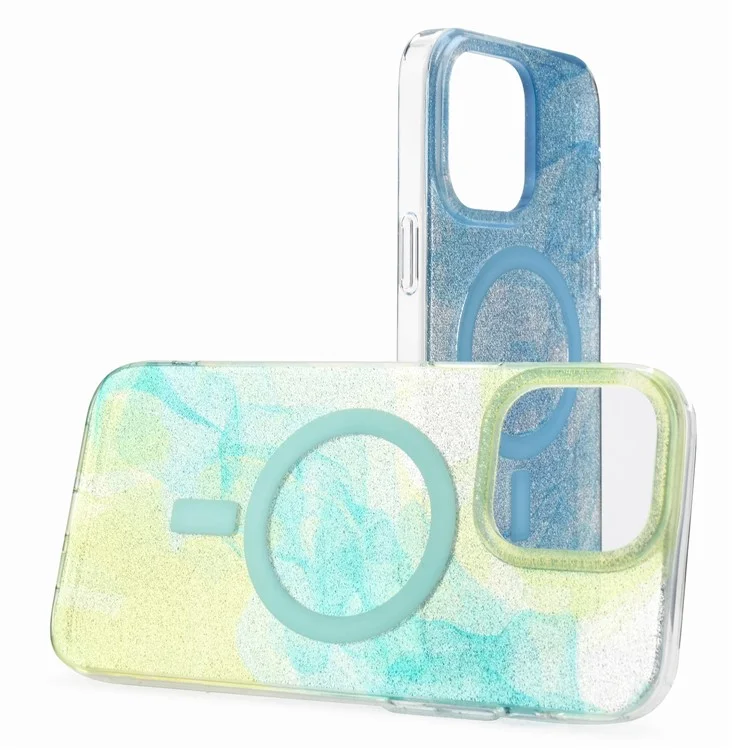 Bulk Buy Slim Phone Case für iPhone 14 Pro Max Ink Pattern Epoxy TPU+PC Cover kompatibel mit MagSafe (MOQ: 50) - Blau