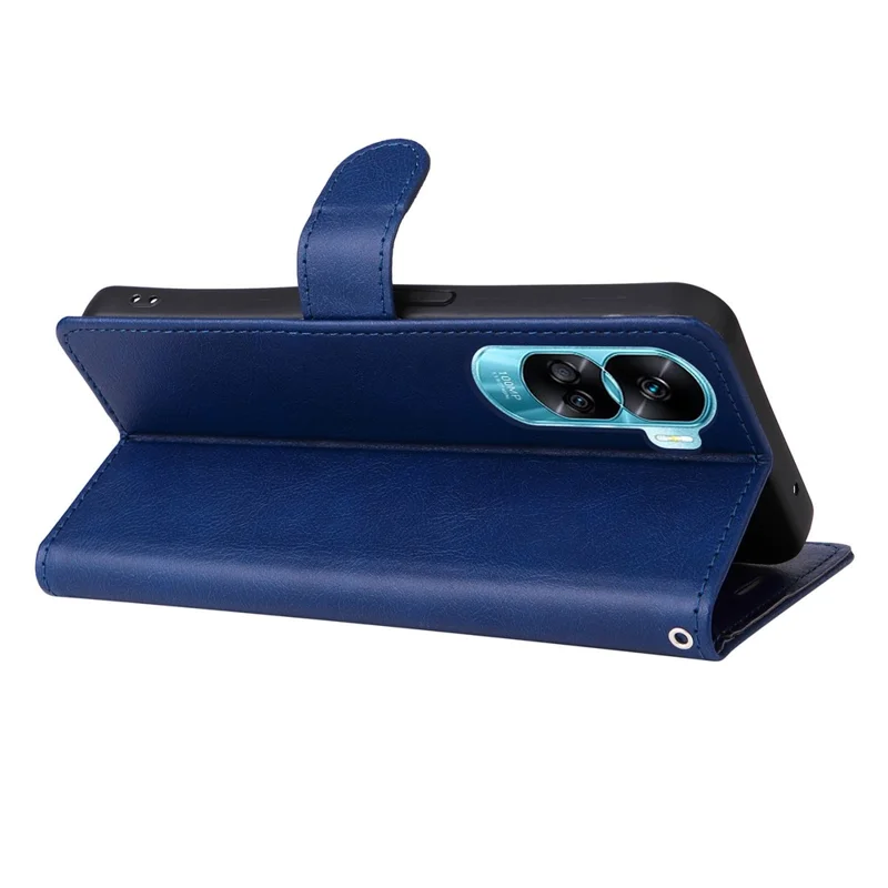For Honor 90 Lite 5G / Honor X50i 5G Case Solid Color Leather Mobile Cover Wallet Stand with Strap - Blue
