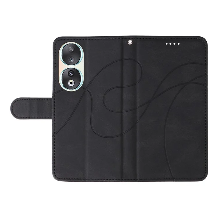 For Honor 90 Anti-Scratch PU Leather Shell Imprinted Curved Line Wallet Stand Cell Phone Case - Negra