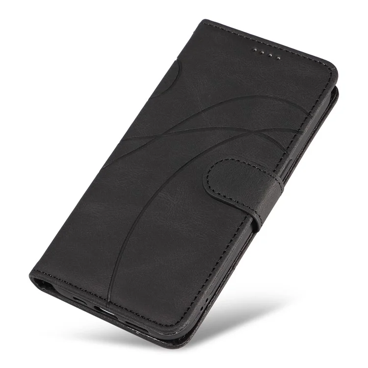 For Honor 90 Anti-Scratch PU Leather Shell Imprinted Curved Line Wallet Stand Cell Phone Case - Negra
