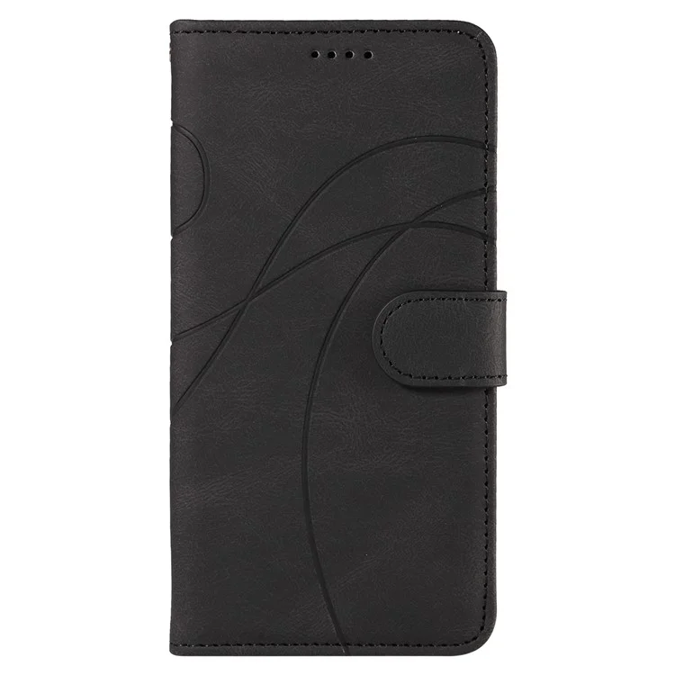 For Honor 90 Anti-Scratch PU Leather Shell Imprinted Curved Line Wallet Stand Cell Phone Case - Negra