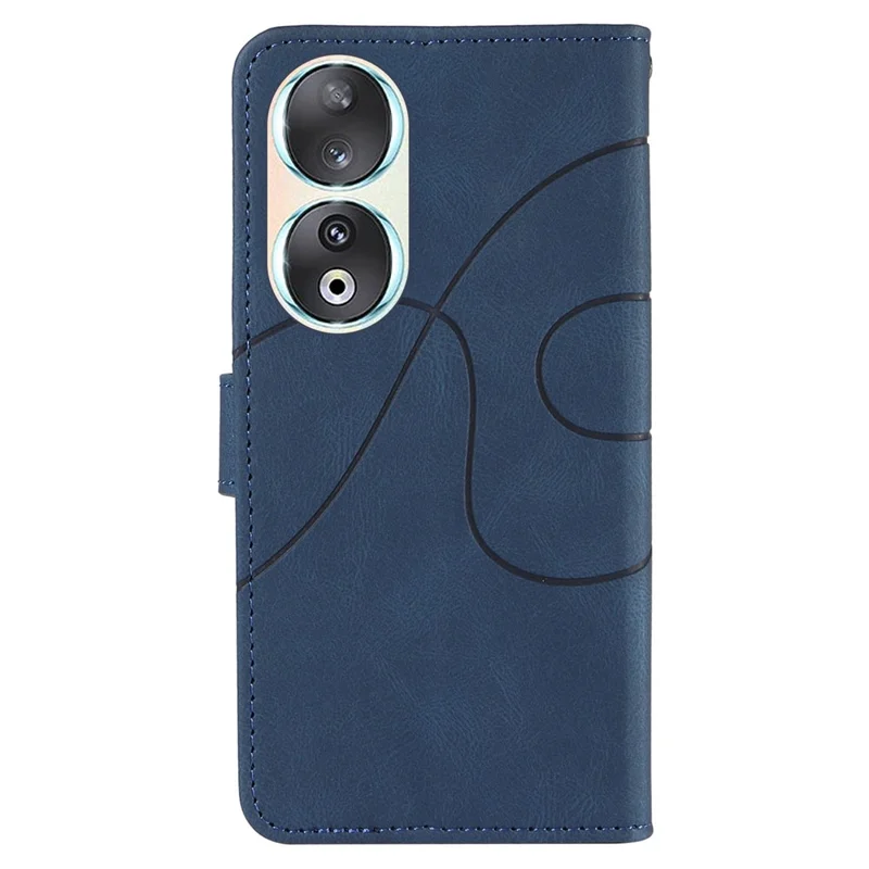 For Honor 90 Anti-Scratch PU Leather Shell Imprinted Curved Line Wallet Stand Cell Phone Case - Blue