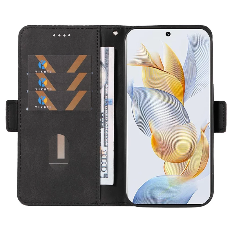 Pour Honor 90 Splicing PU Leather Phone Case Rhombus Imprinted Flip Stand Wallet Cover - Noir