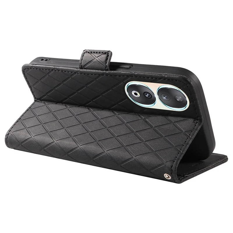 Pour Honor 90 Splicing PU Leather Phone Case Rhombus Imprinted Flip Stand Wallet Cover - Noir