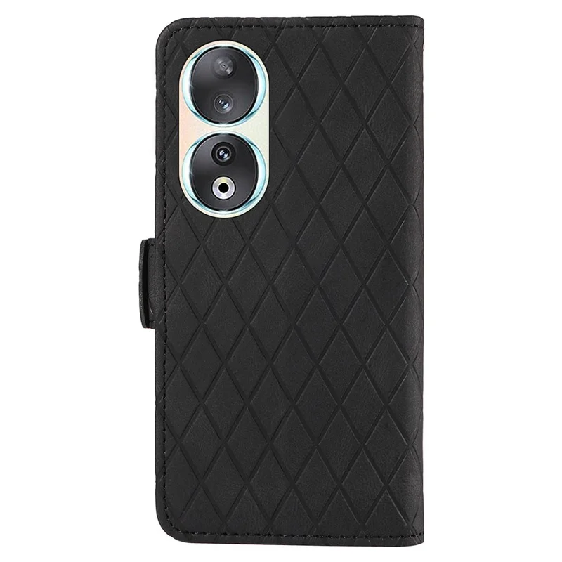 Pour Honor 90 Splicing PU Leather Phone Case Rhombus Imprinted Flip Stand Wallet Cover - Noir