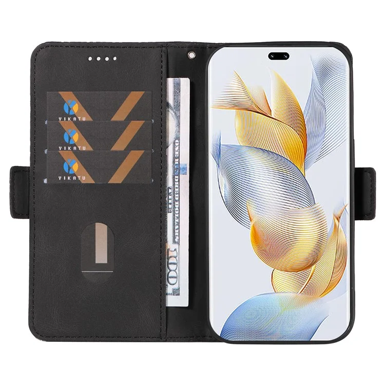 Para Honor 90 Pro Rhombus Imprinted Cover Splicing Leather Stand Wallet Phone Case - Black