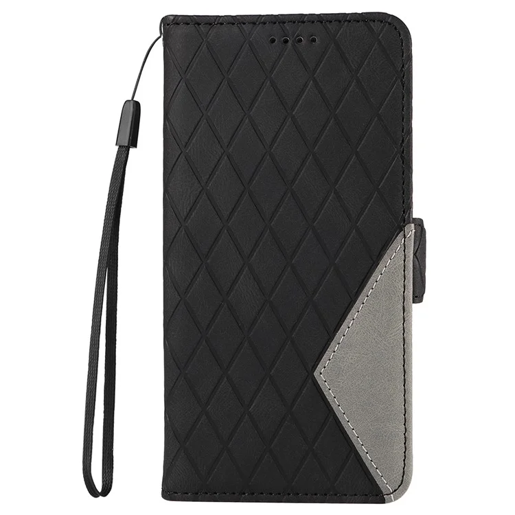 Para Honor 90 Pro Rhombus Imprinted Cover Splicing Leather Stand Wallet Phone Case - Black