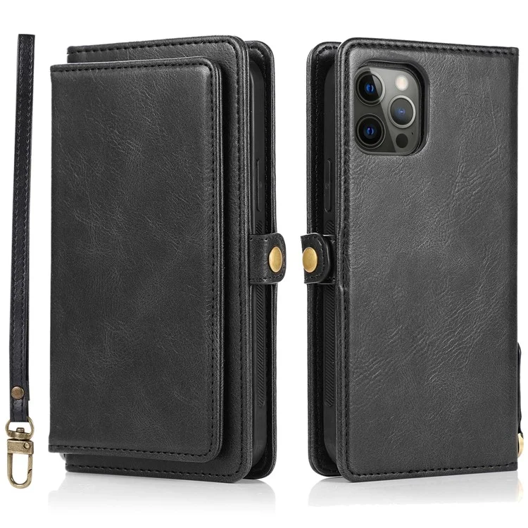 Per iPhone 13 Pro Max 6.7 pollici TPU+PU Pelle Anti-caduta Custodia per Telefono Magnetica Staccabile 2-in-1 Custodia Portafoglio - Nero
