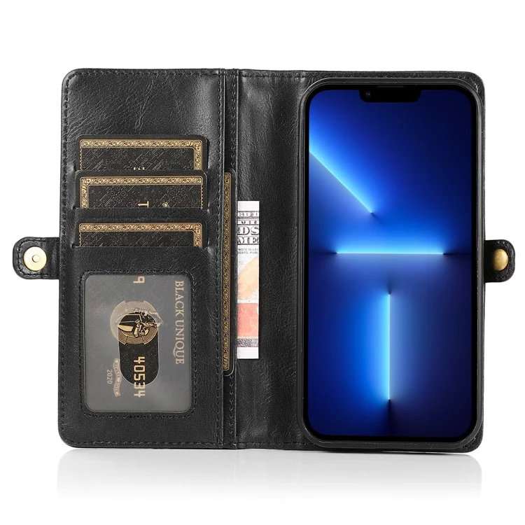 Per iPhone 13 Pro Max 6.7 pollici TPU+PU Pelle Anti-caduta Custodia per Telefono Magnetica Staccabile 2-in-1 Custodia Portafoglio - Nero
