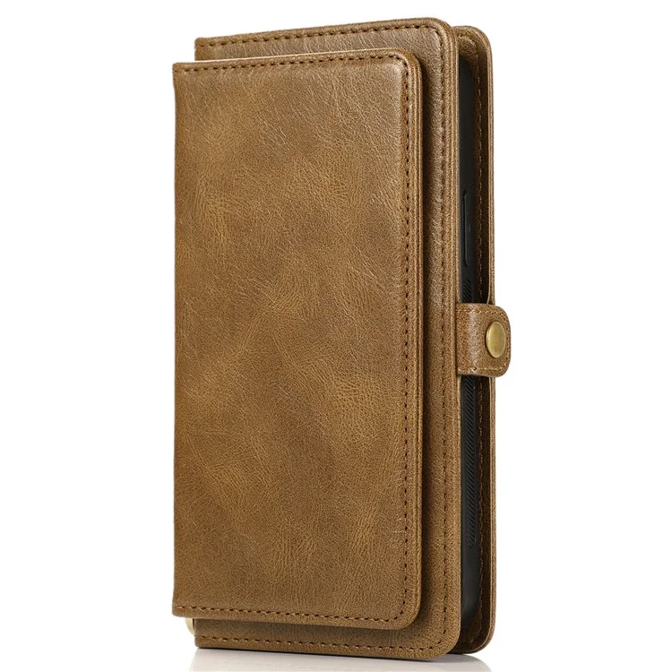Shockproof Case for iPhone 13 Pro 6.1 inch Detachable 2-in-1 TPU+PU Leather Flip Cover Wallet Phone Case - Brown