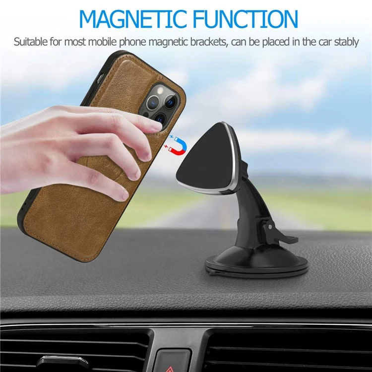 Shockproof Case for iPhone 13 Pro 6.1 inch Detachable 2-in-1 TPU+PU Leather Flip Cover Wallet Phone Case - Brown