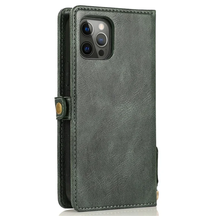 Wallet Phone Case for iPhone 14 Pro Detachable 2-in-1 TPU+PU Leather Shockproof Cover Anti-Drop Phone Case - Green