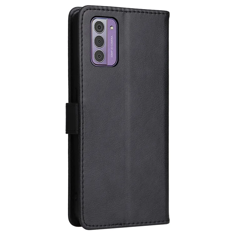 For Nokia G42 Case Solid Color Leather Mobile Cover Wallet Stand with Strap - Black