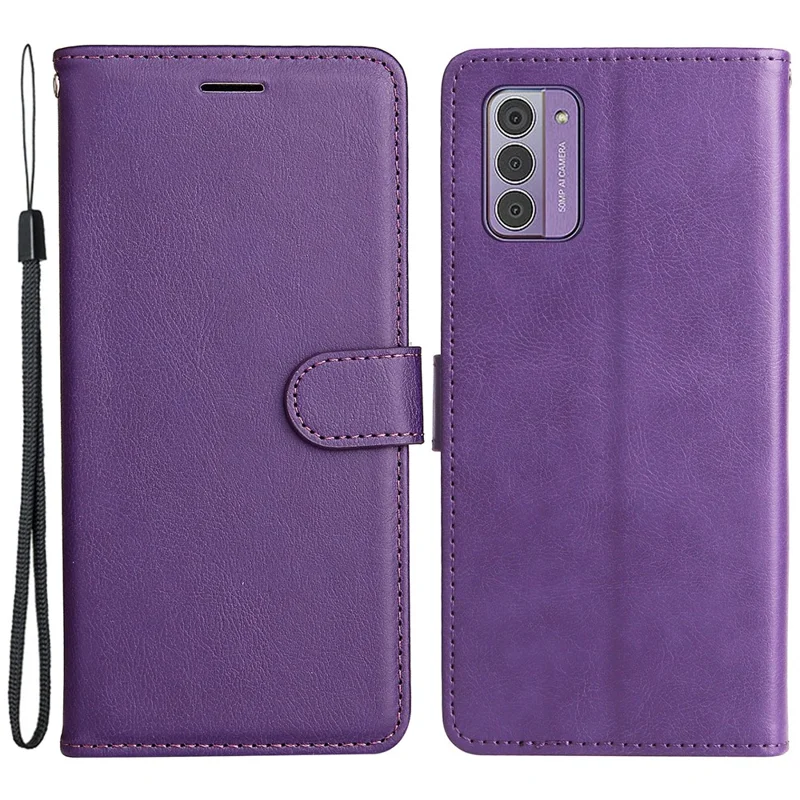 For Nokia G42 Case Solid Color Leather Mobile Cover Wallet Stand with Strap - Purple