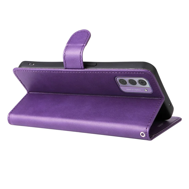 For Nokia G42 Case Solid Color Leather Mobile Cover Wallet Stand with Strap - Purple