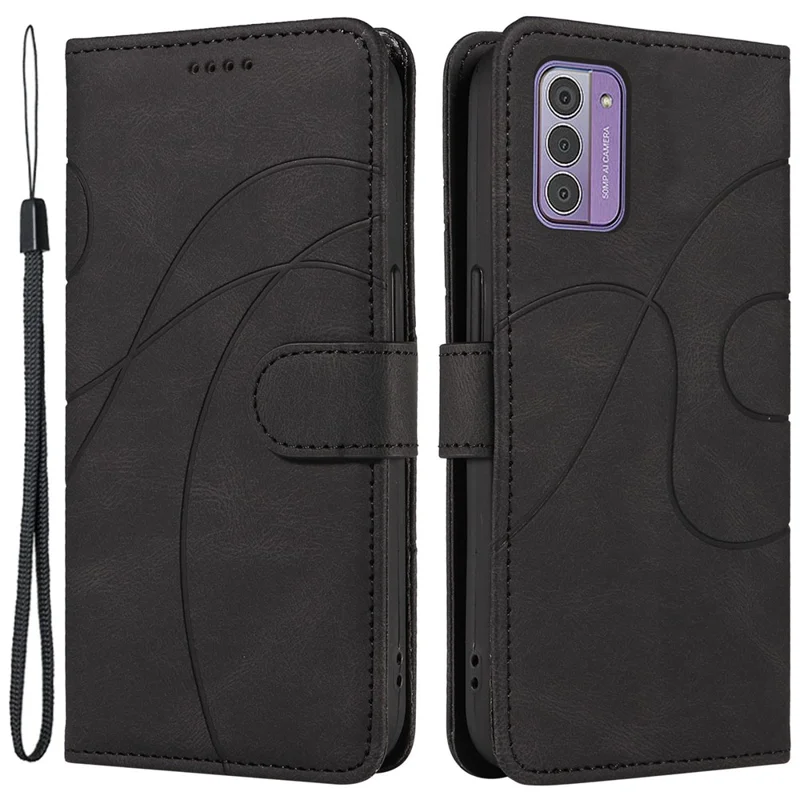 For Nokia G42 Cell Phone Case Shockproof PU Leather Imprinted Line Wallet Stand Cover - Black